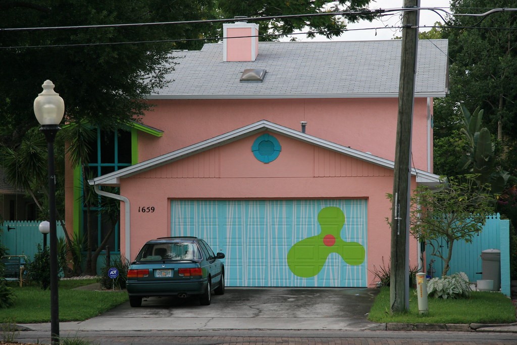 Garage door with drawing